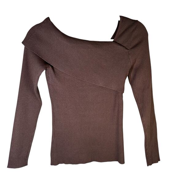 Lillusory Off the Shoulder Ribbed Sweater Brown Size XS Knit Pullover Going Out - Picture 3 of 8
